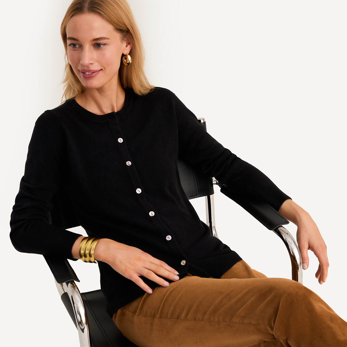 ANNE WEYBURN<br>Cardigã de gola redonda, muito macio ao toque