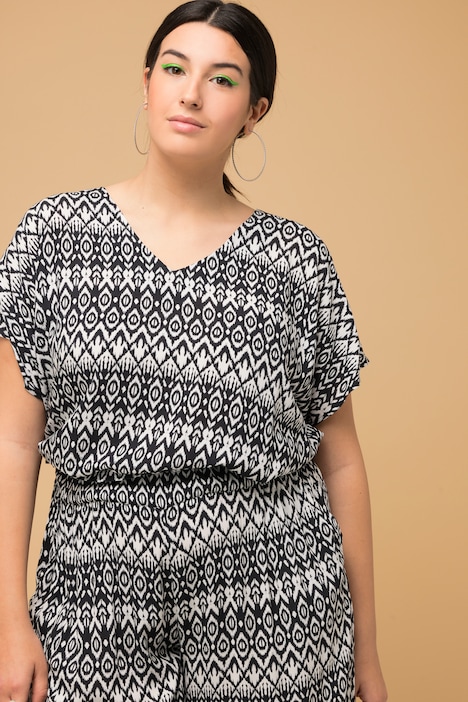 Blusenshirt, oversized, Grafik Print, V-Ausschnitt