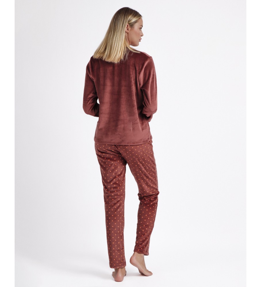 Pijama de manga comprida Admas Dream Big em veludo marrom