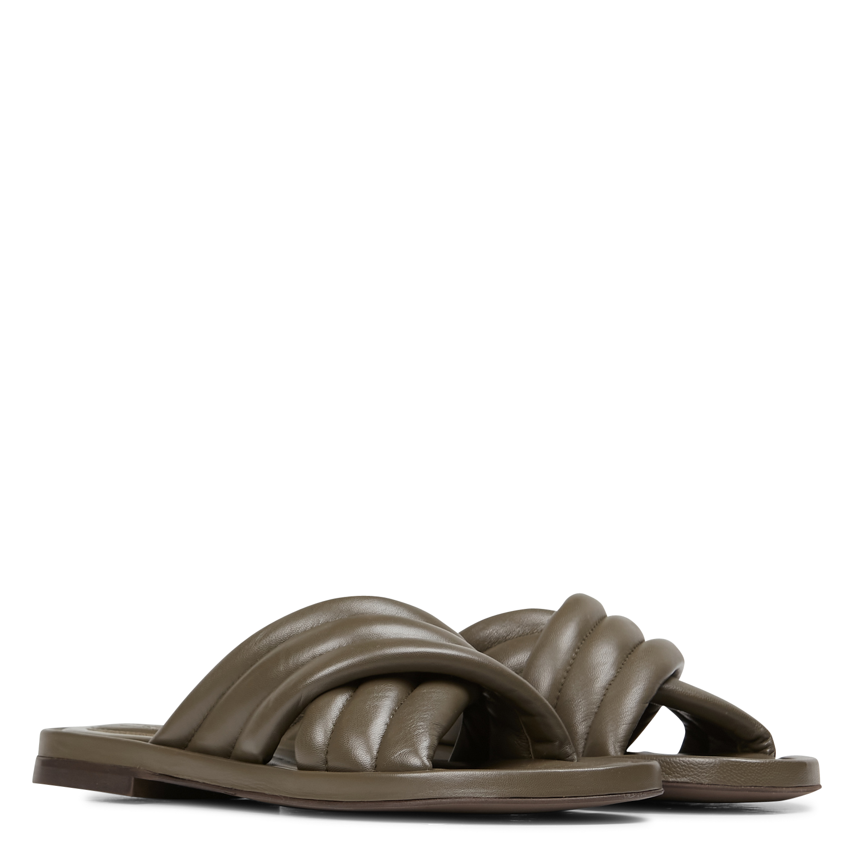 Mules plates en cuir| Kaki