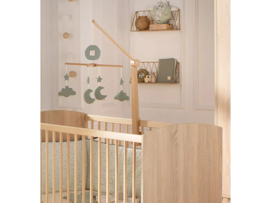 Mobile musical bébé en bois avec 4 jouets