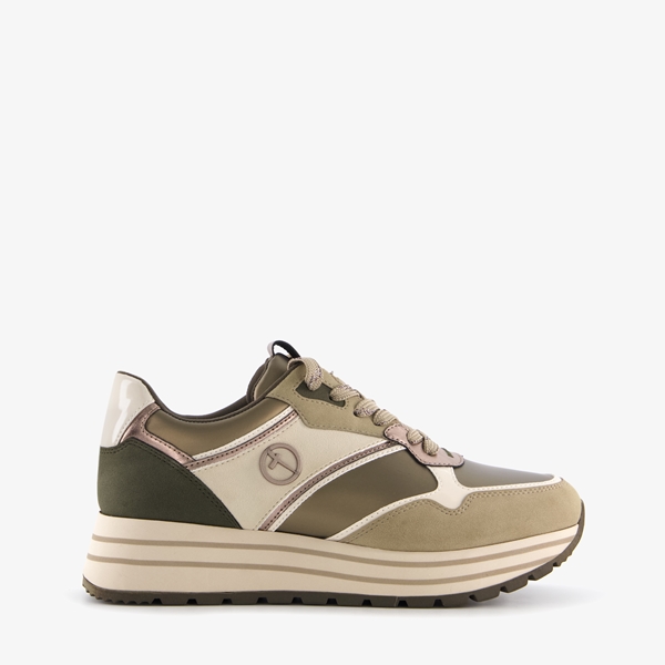 Tamaris leren dames sneakers groen/beige