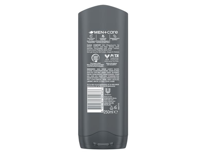 Dove Men Pflegedusche Clean Comfort 250 ml 3-in-1 Duschgel für Körper, Gesicht und Haar