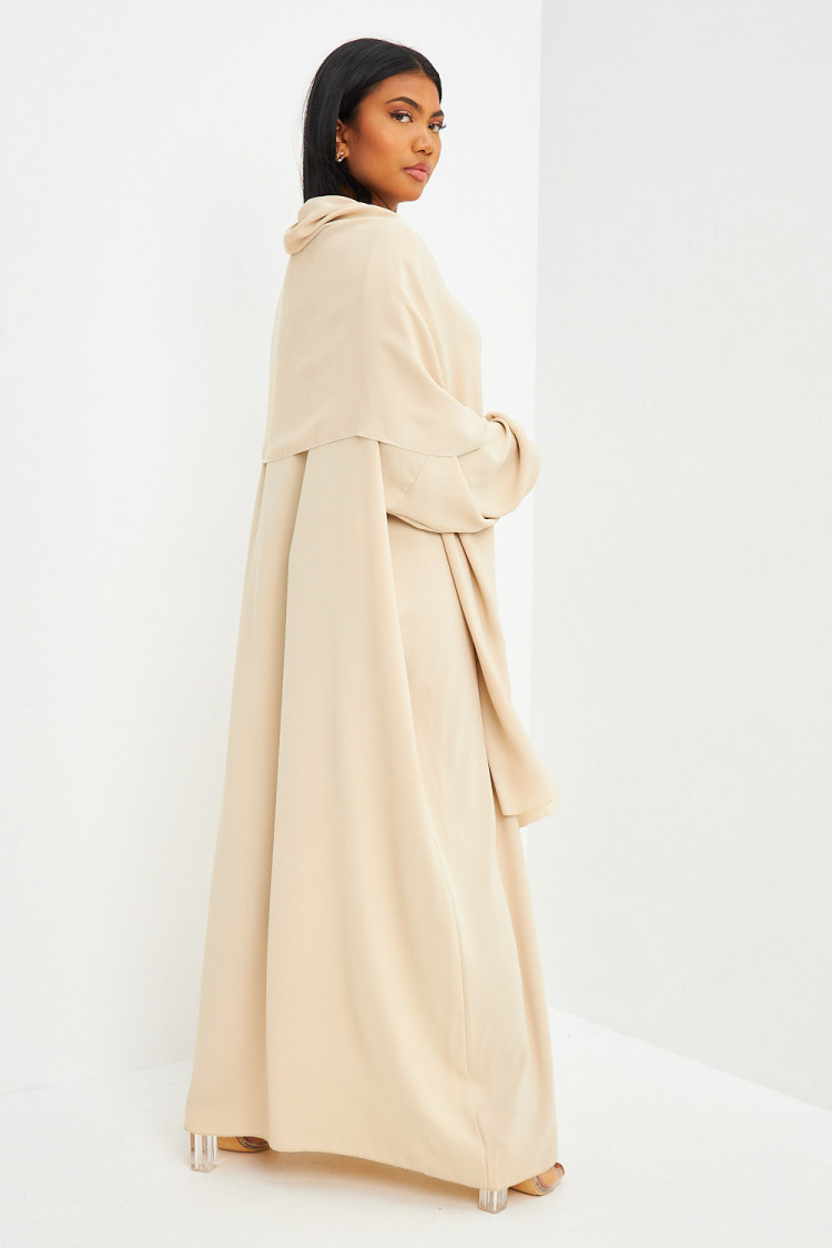 Abaya beige ample avec voile intégré
