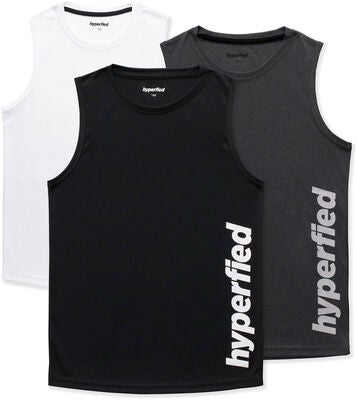 Hyperfied Bounce Tank Top 3-pack, Black/Grey Melange/White
