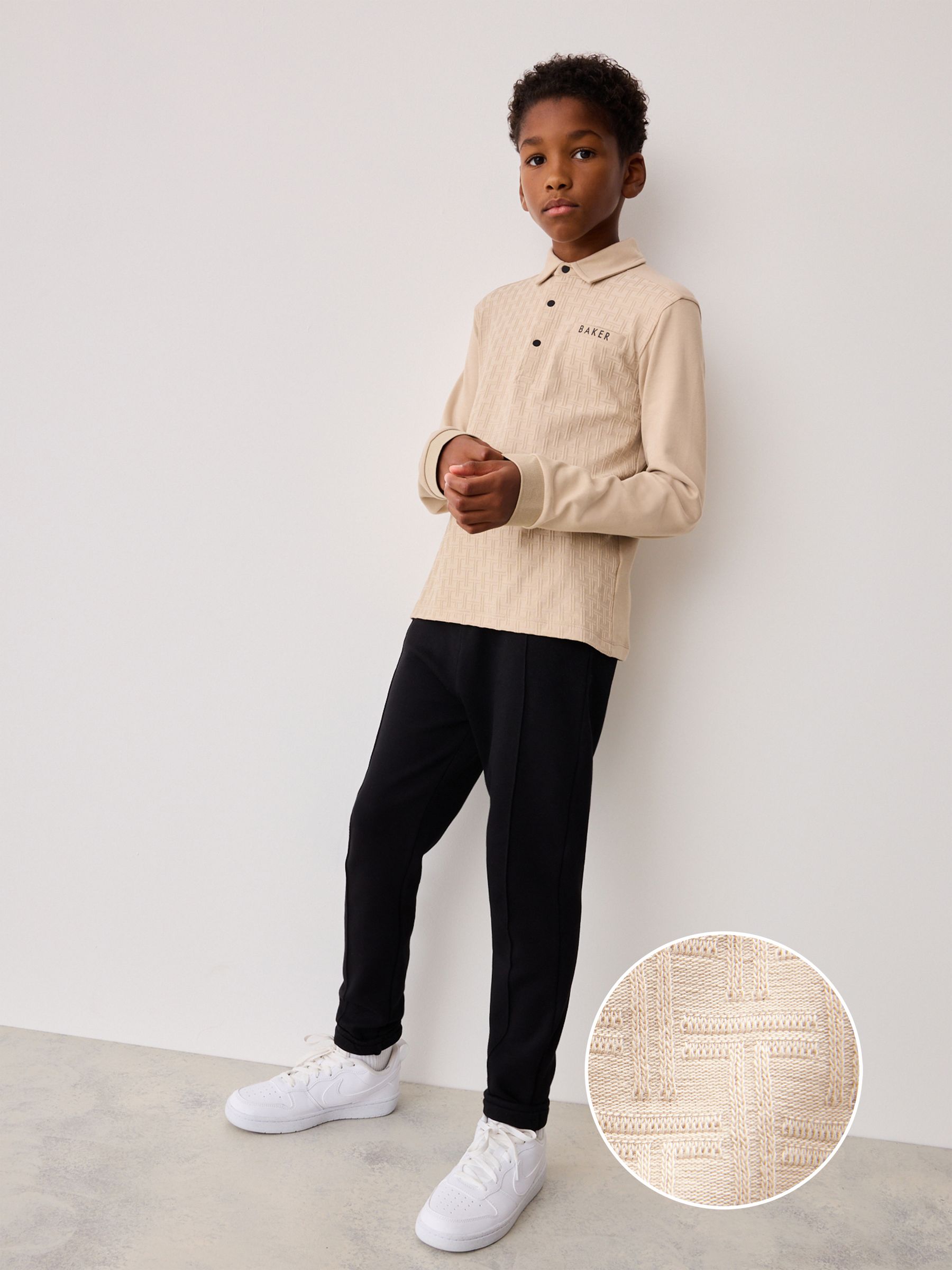 Pastelgeel - Baker by Ted Baker set van 100% katoenen poloshirt en broek met textuur
