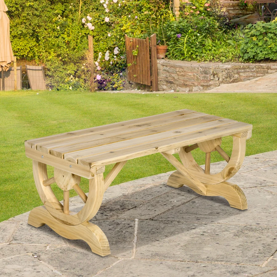 Outsunny Sitzbank im Wagenrad-Design naturholz