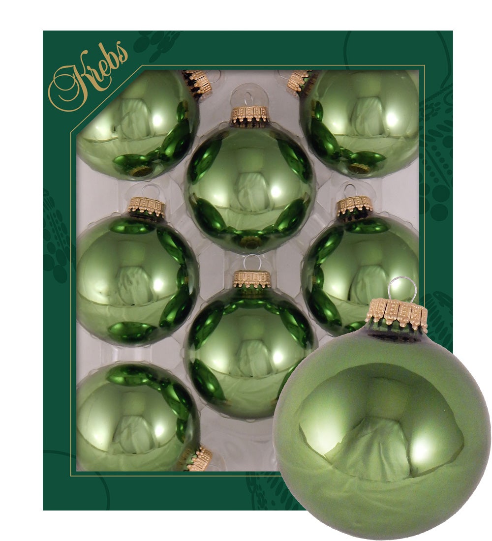 Jungle groene glanzende 7cm glazen ballen, effen, 8 stuks, Kerstboomballen, Kerstboomversiering, Kerstboomornamenten