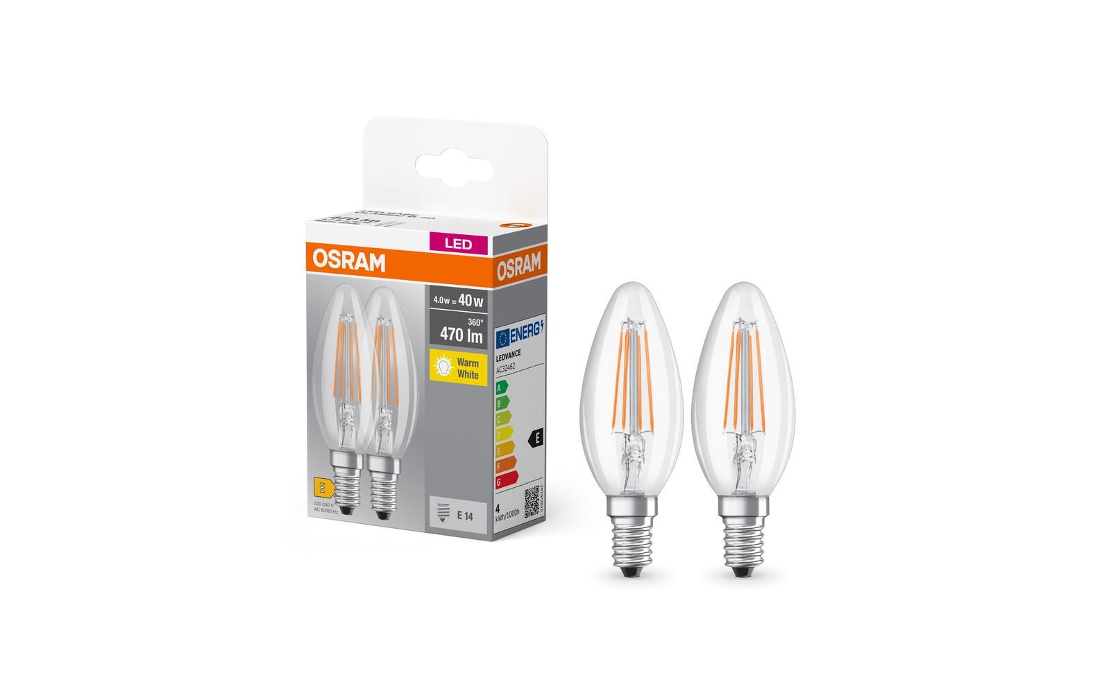 Lampe LED BASE CLASSIC B 4W, E14, Warmweiss, 2 StückLED-Lampen, klassische Minikerzenform