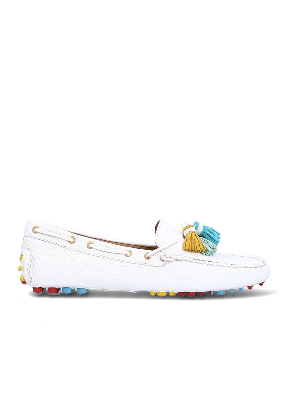 MOCASSIN W TASSEL CUIR BLANC MULTI PAMPILLES