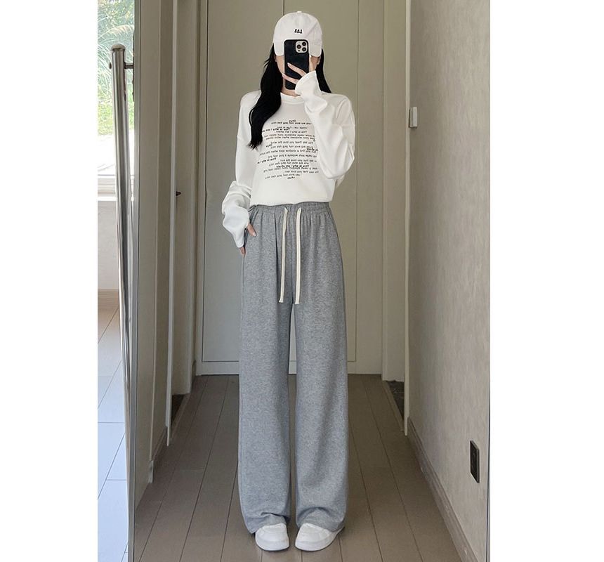 evanesce - Hoge taille, effen, wijde joggingbroek met trekkoord