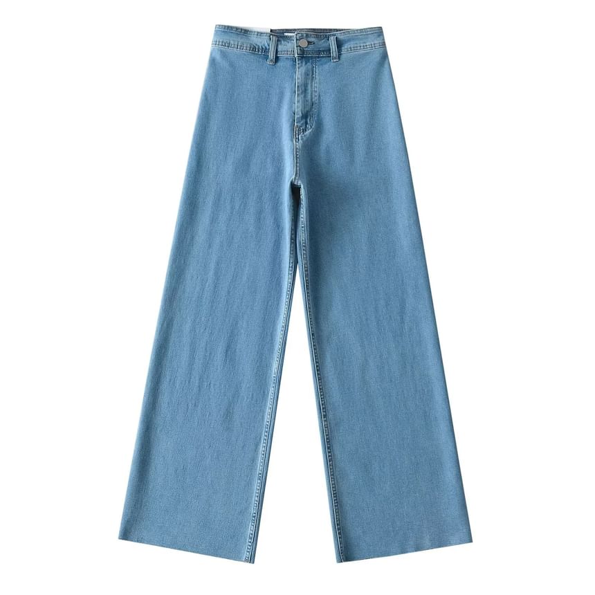 Avauntgardo - High Waist Washed Gerafelde Wijde Jeans