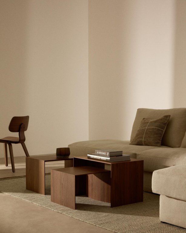 Kave Home Litto bijzettafel set van 3 walnoot