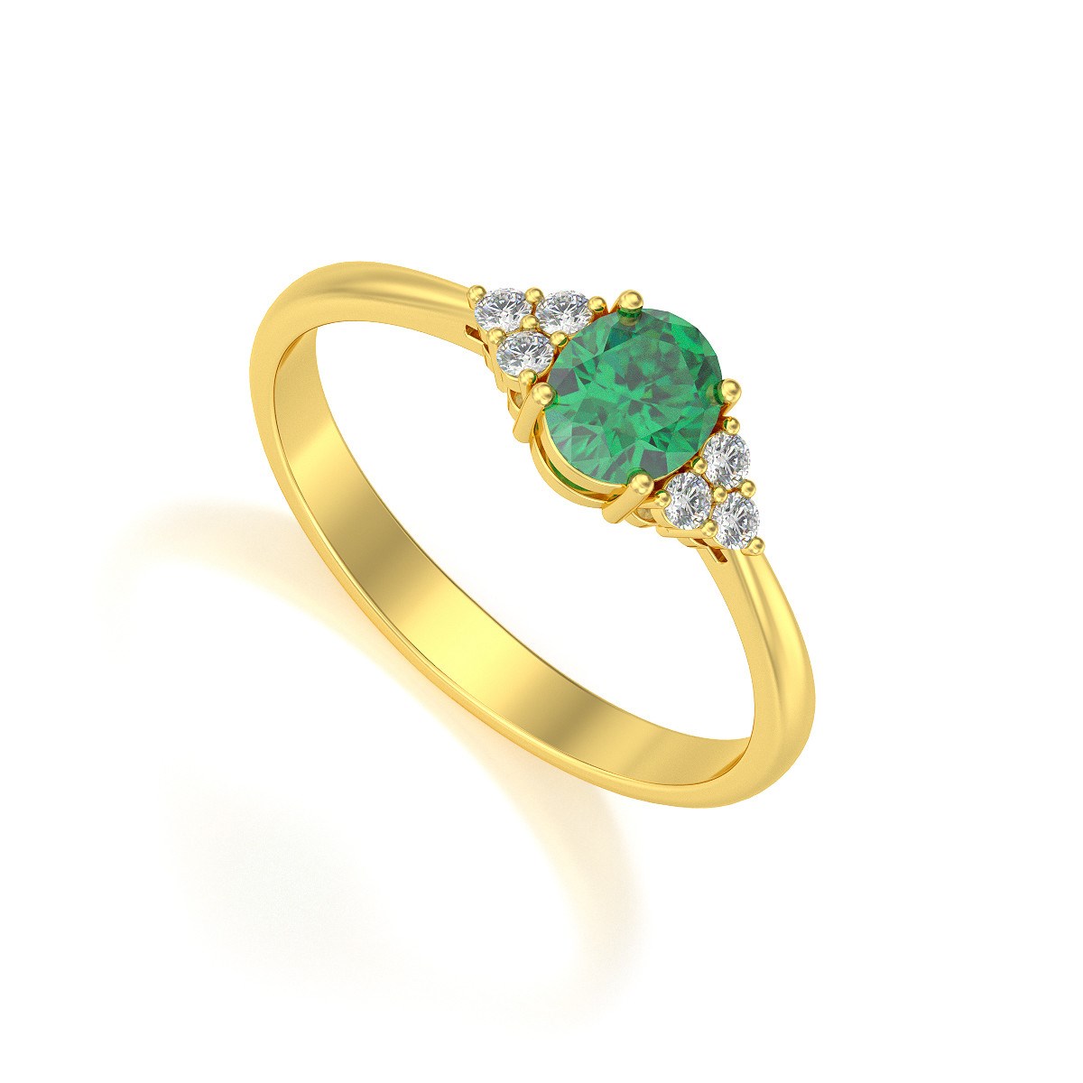 Bague ADEN Or 585 Jaune Emeraude et diamants 2.20grs