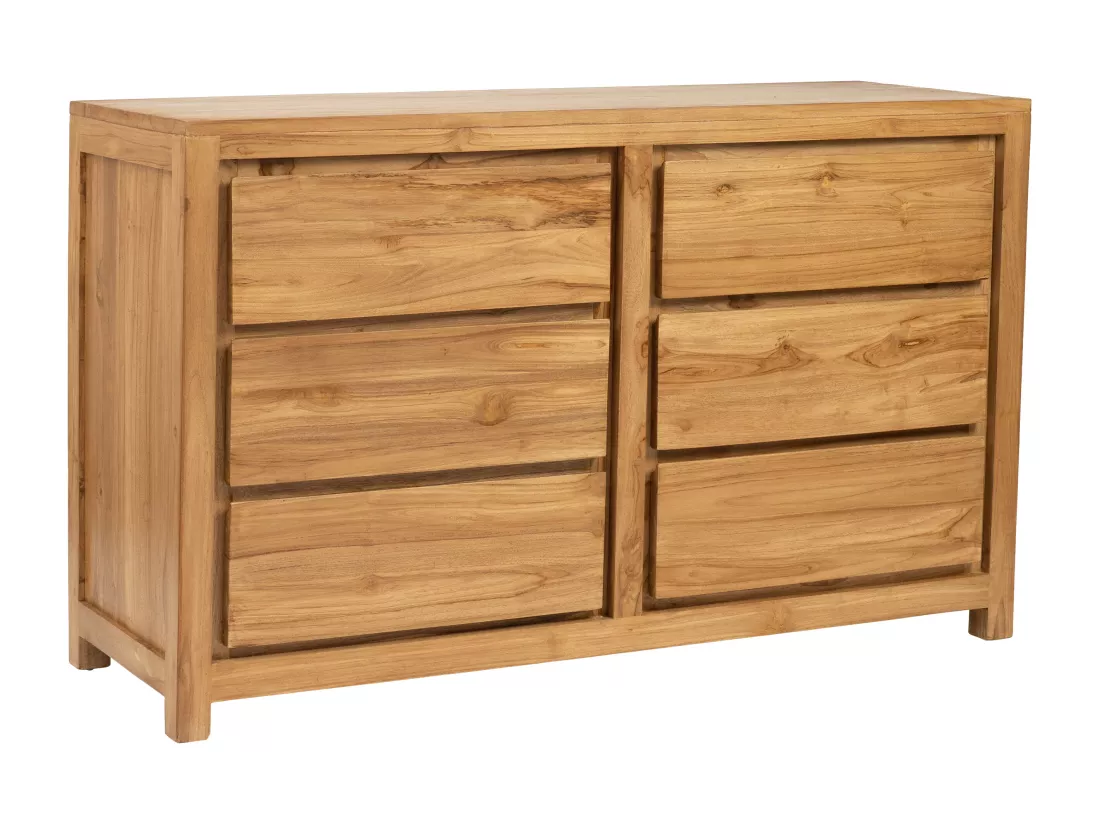 Commode 6 tiroirs en bois de teck - Coloris : Naturel - ALEMIA