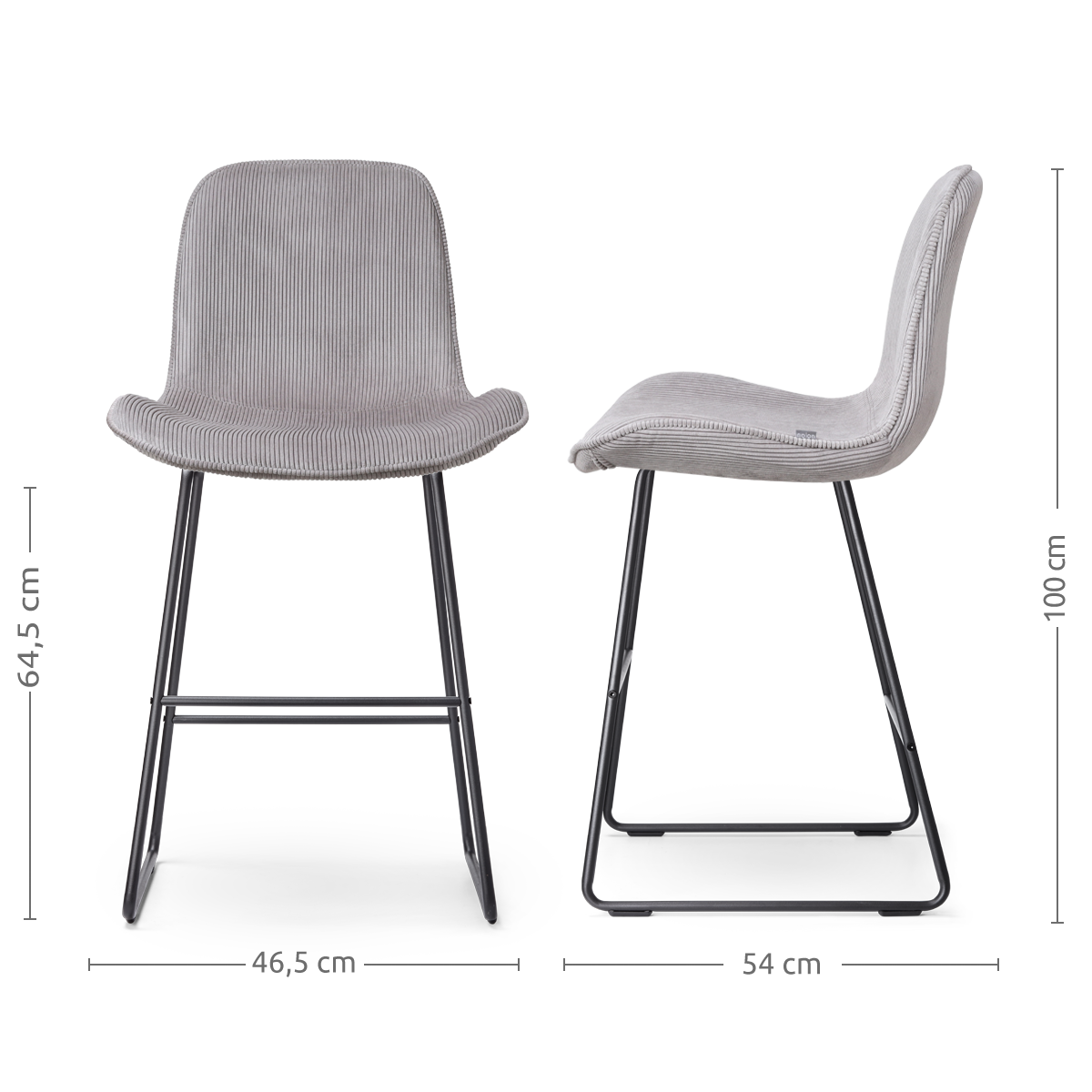 Barkruk Nino-Fé rib warm grijs - zwart onderstel - 65 cm