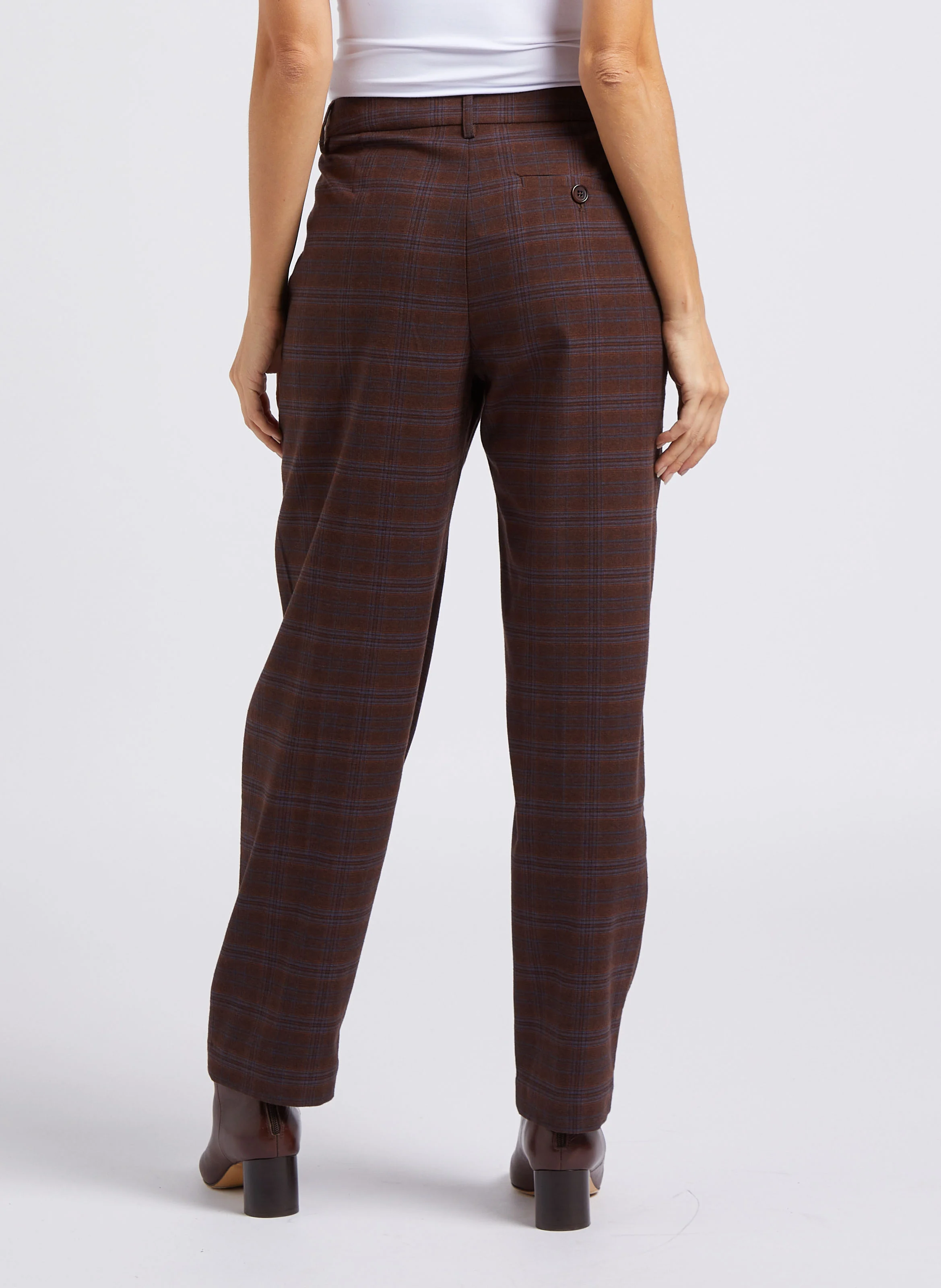 Pantalon à pinces à carreaux | Marron