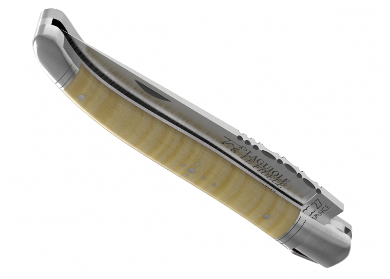 Couteau Laguiole avec un manche en érable onde et 2 mitres en acier inoxydable