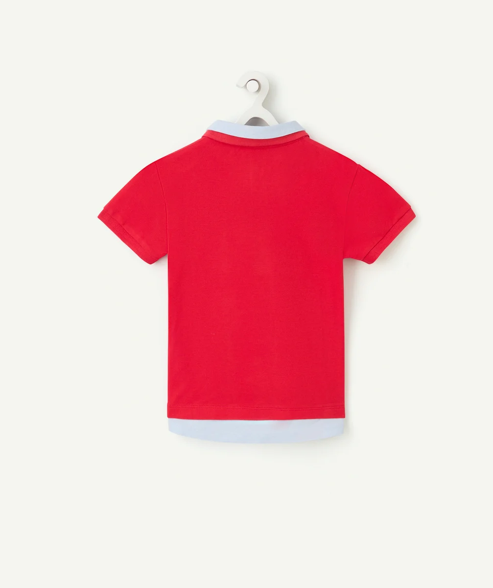 polo manches courtes garçon en coton bio rouge et bleu
