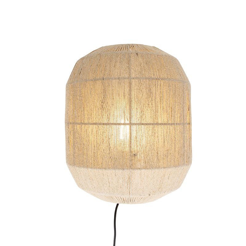 Oosterse wandlamp zwart met jute touw - Riki
