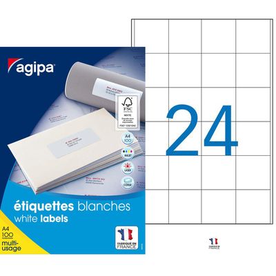 Apli Agipa - 2400 Étiquettes adhésives blanches multi-usages - 50 x 50 mm - coins droits - réf 102166