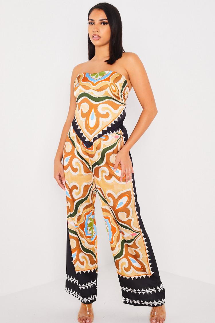 Ensemble 2 pièces crop top + pantalon noir abstrait