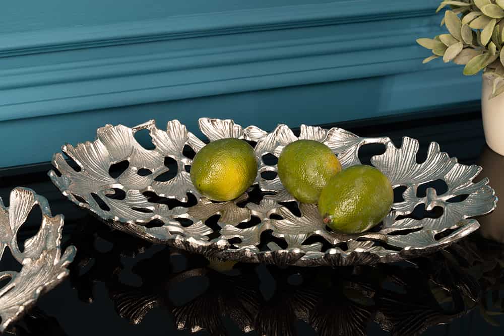 Dekorative Schale GINKGO LEAFS 40cm silber handmade Metall