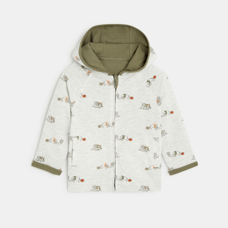 Sweat zippé à capuche réversible vert bébé garçon