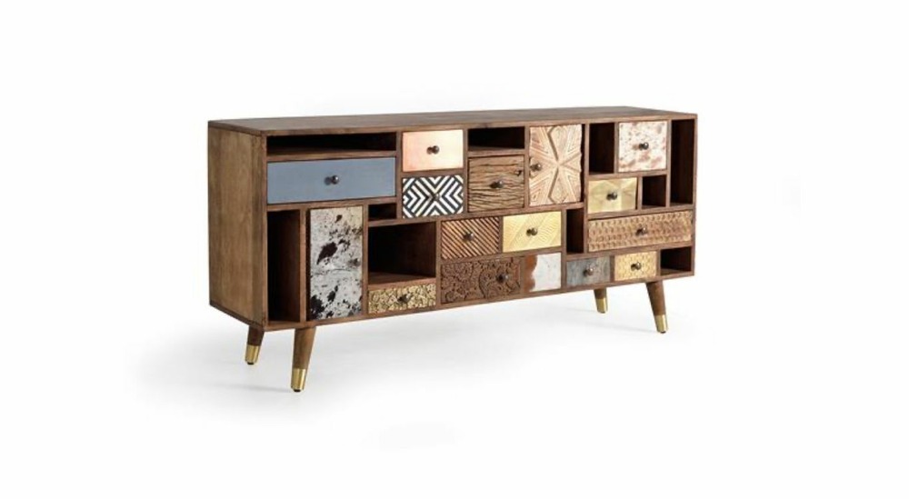 Bahut 11 tiroirs bois marron 160x40x76cm