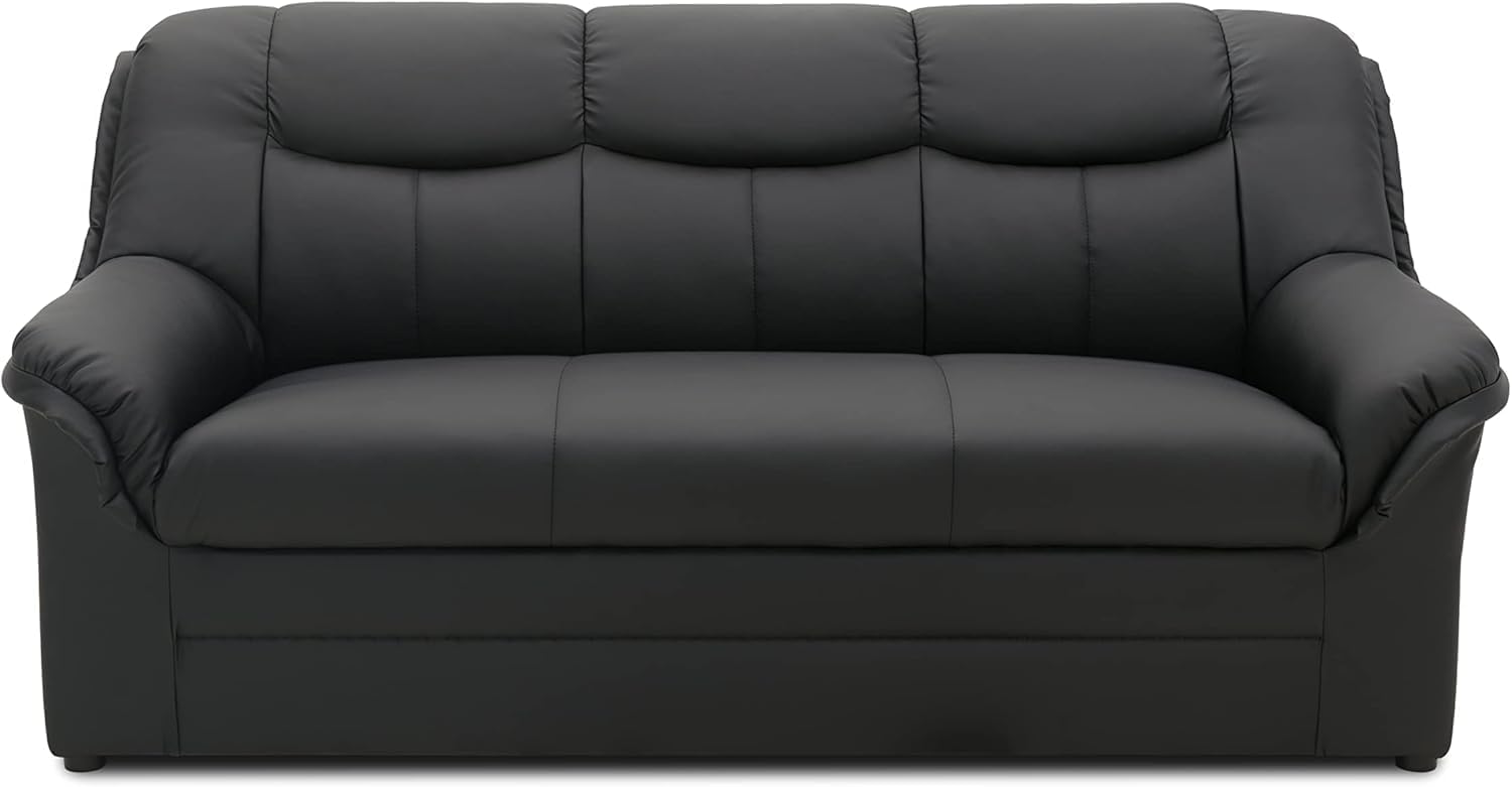 DOMO. collection Sofa Berlin, Leder, klassisches 3er Sofa, Polstergarnitur mit weichem Kunstleder und hochwertigem Federkern, 3 Sitzer 178 x 90 x 89 cm (BxTxH), schwarz