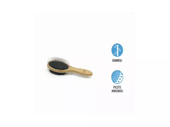 Brosse de toilettage double face pour animaux en bambou - Beige - l 6 x L 22 cm