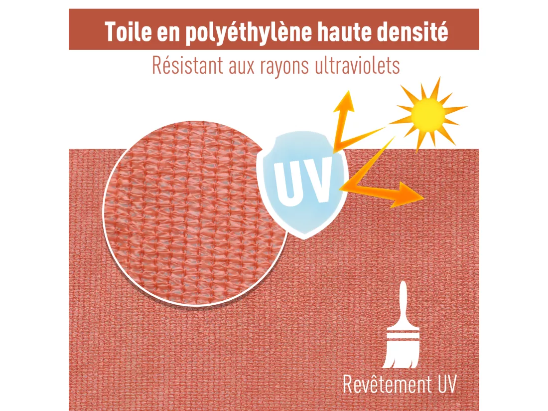 Voile d'ombrage triangulaire grande taille 6 x 6 x 6 m polyéthylène haute densité résistant aux UV rouge