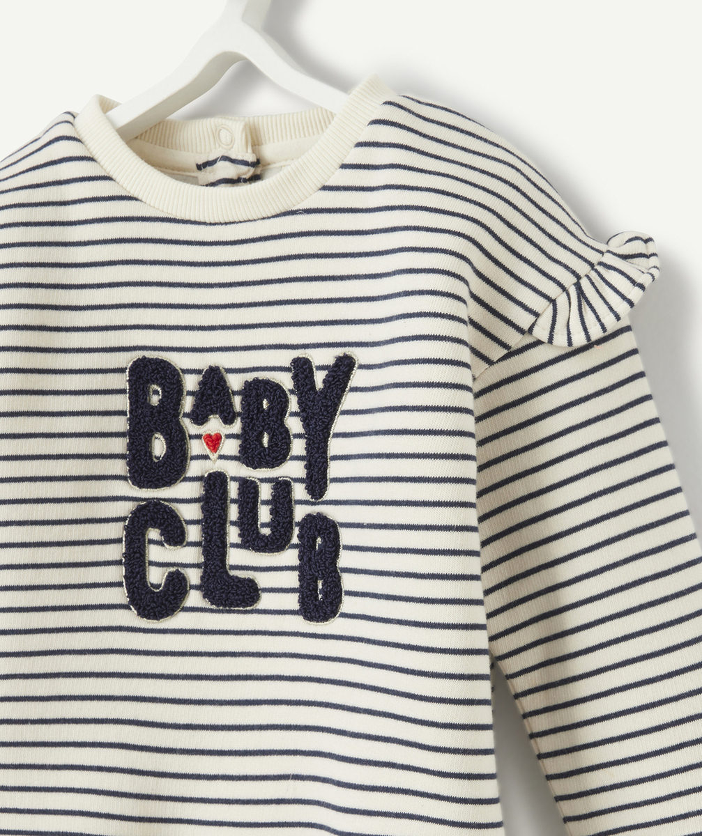 SWEAT BÉBÉ FILLE EN FIBRES RECYCLÉES RAYÉ BLEU ET BLANC
