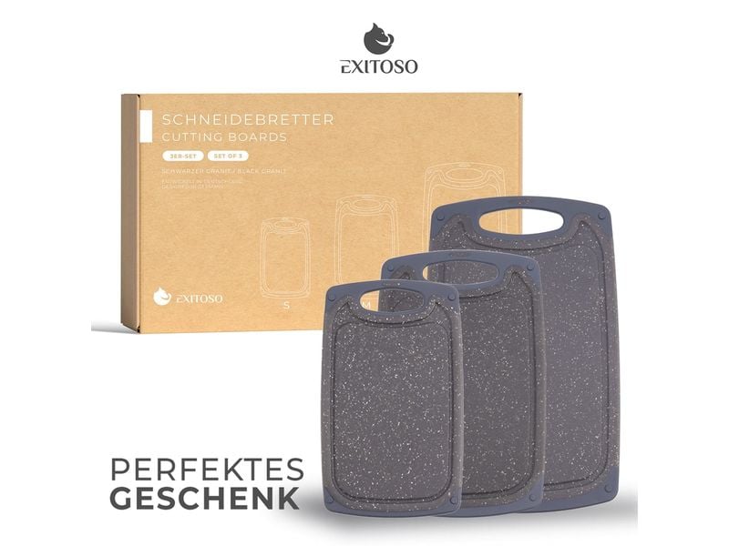 GOURMETmaxx Frühstücksbrettchen 3er-Set 24 cm  x 40 cm Praktisches 3er-Set Frühstücksbrettchen aus robustem, rutschfestem Kunststoff mit Griff und Saftrille.