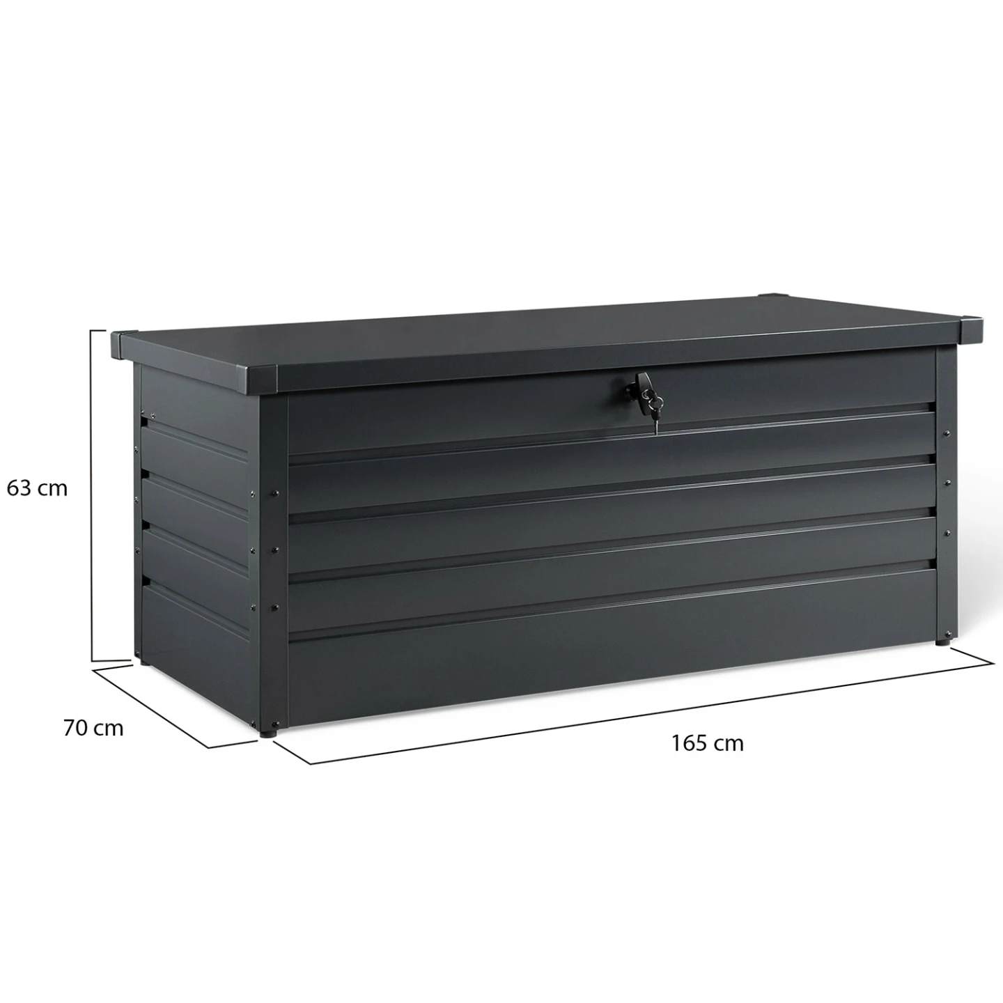 Coffre de rangement métal verrouillable gris anthracite pour jardin 600L 165x70x63 cm