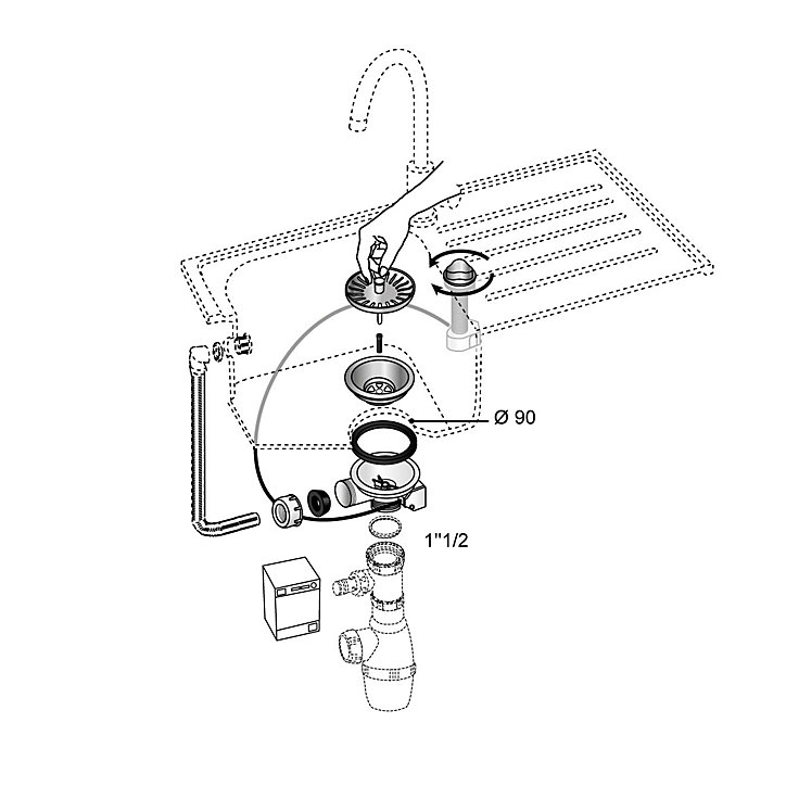 Bonde à panier pour évier 90mm avec commande à câble Wirquin