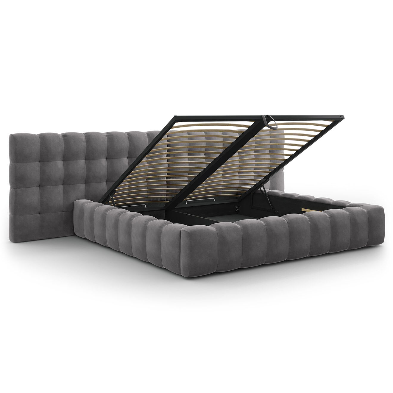 Cosmopolitan Design Lit avec coffre de rangement Bali Velours gris - 200x200 cm
