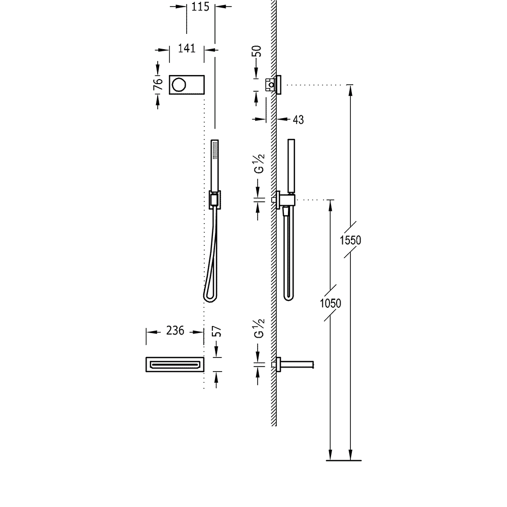 Tres Shower Technology elektronische inbouwthermostaat met baduitloop en handdouche type 2 mat zwart