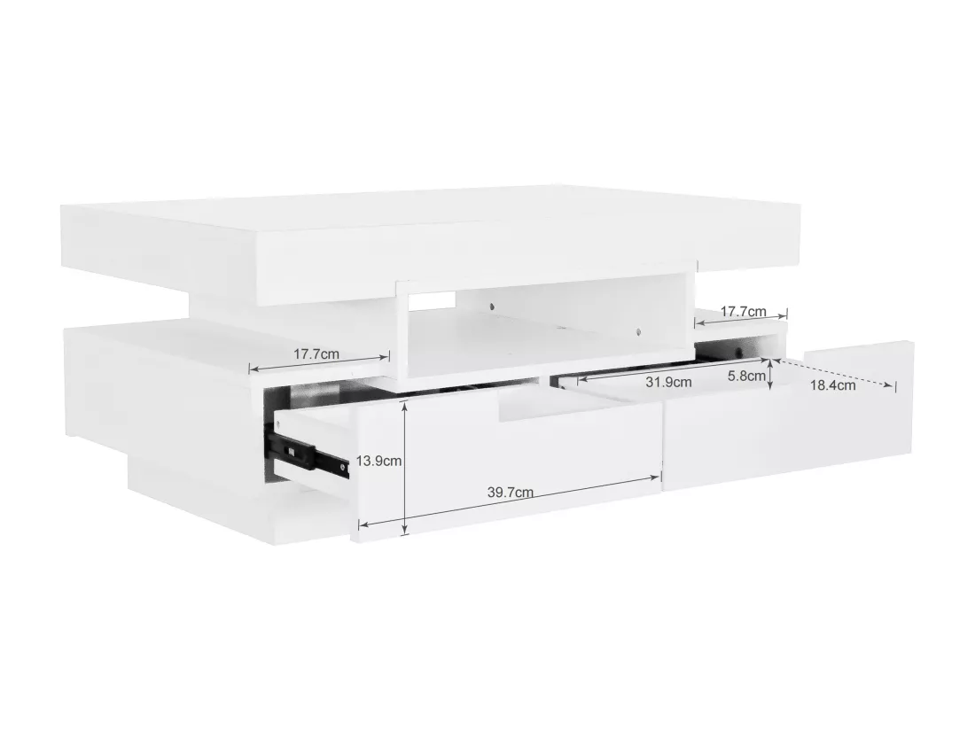 Table basse avec 4 tiroirs - 80 x 50 x 36 cm - LEDs - Panneaux de particules - Blanc