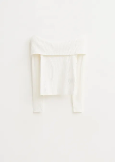 Off-shoulder top met rib off-white (WIT.O)