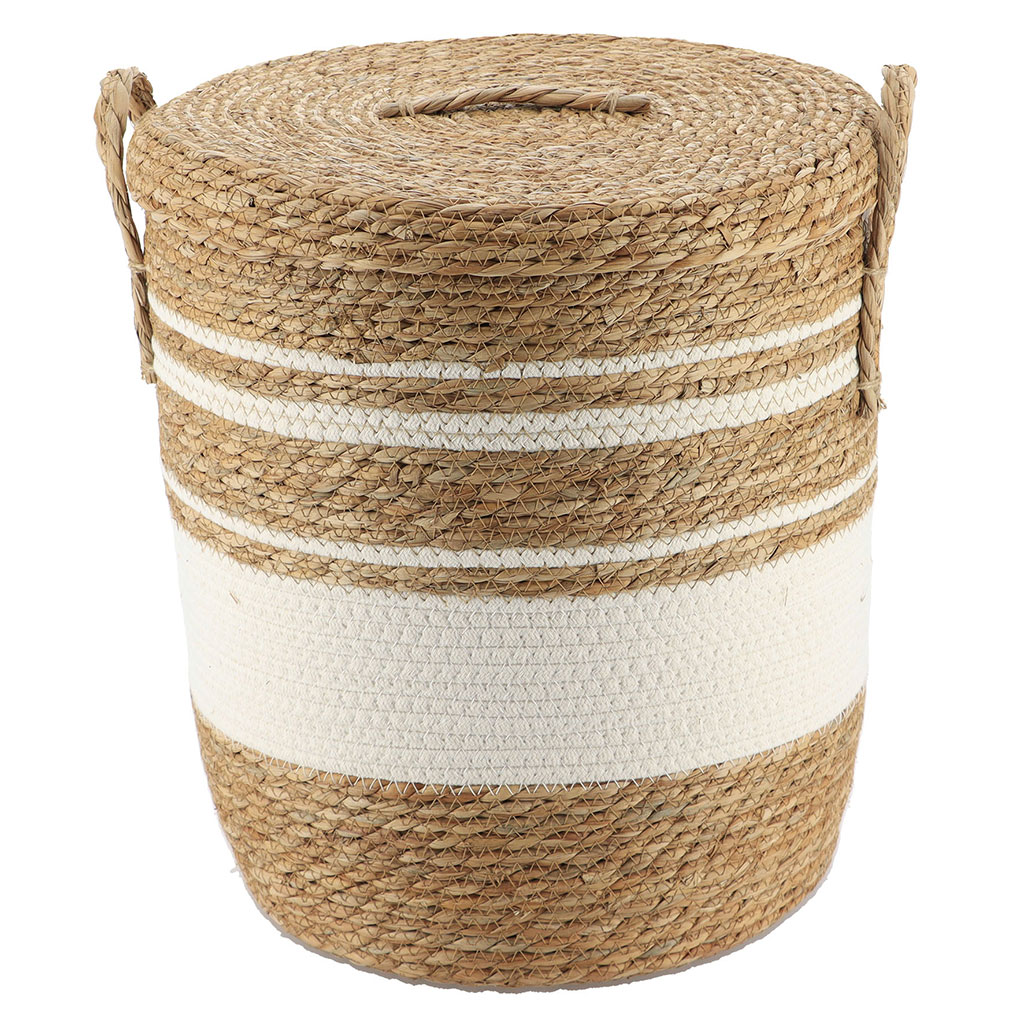 Panière linge couvercle blanc osier naturel 43x37cm