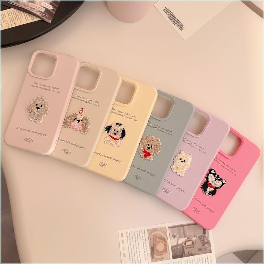 Voor het geval dat - Geborduurd puppy-hoesje voor mobiele telefoon - iPhone 16 / iPhone 15 / iPhone 14 / iPhone 13 / iPhone 12