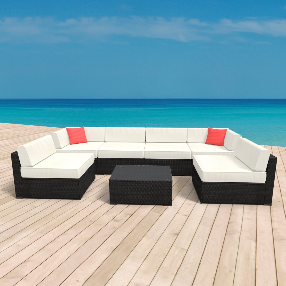 Rattanlounge SYDNEY schwarz/weiss