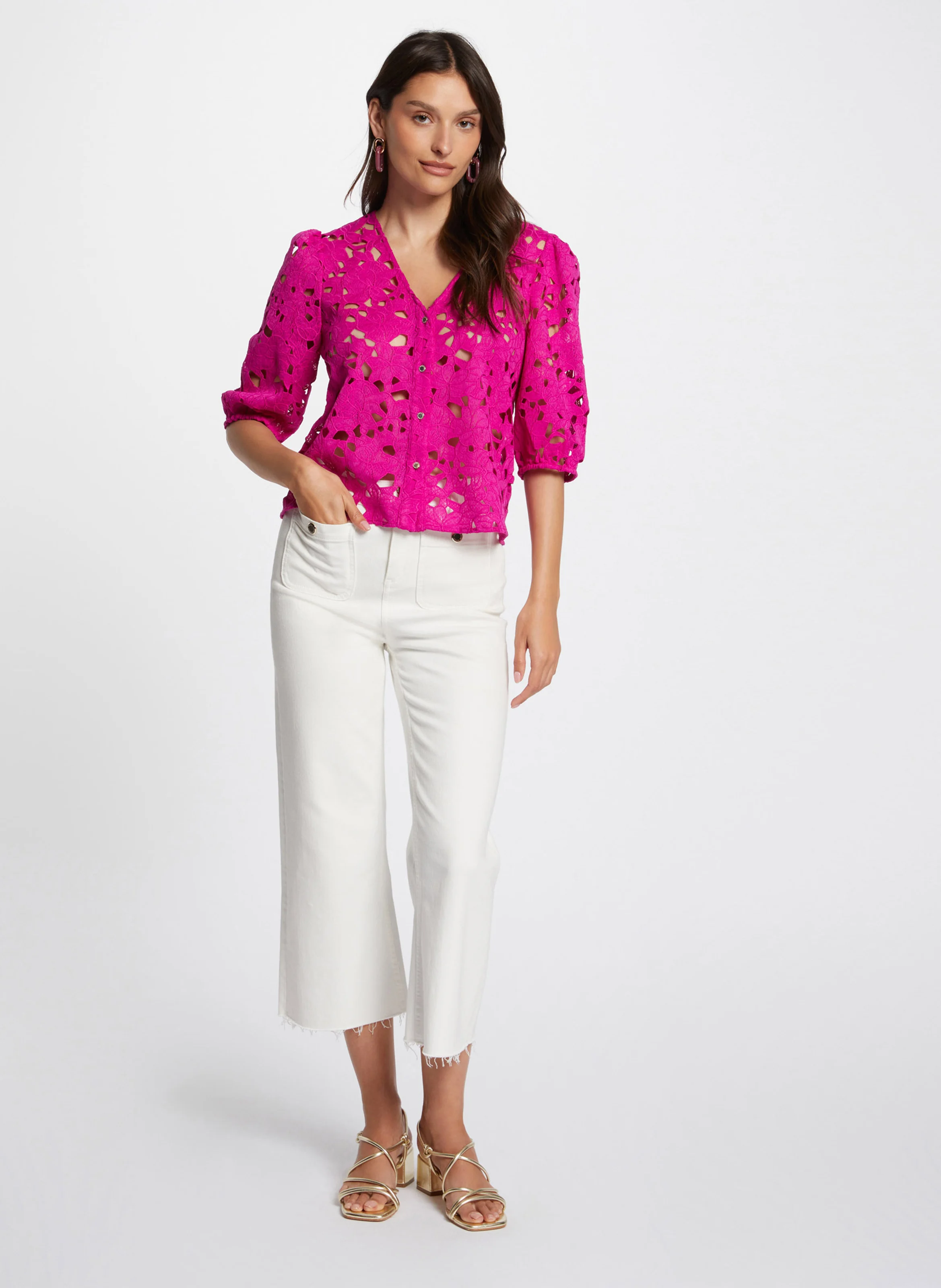 CHEB - Chemise manches 3/4 en dentelle| Rose
