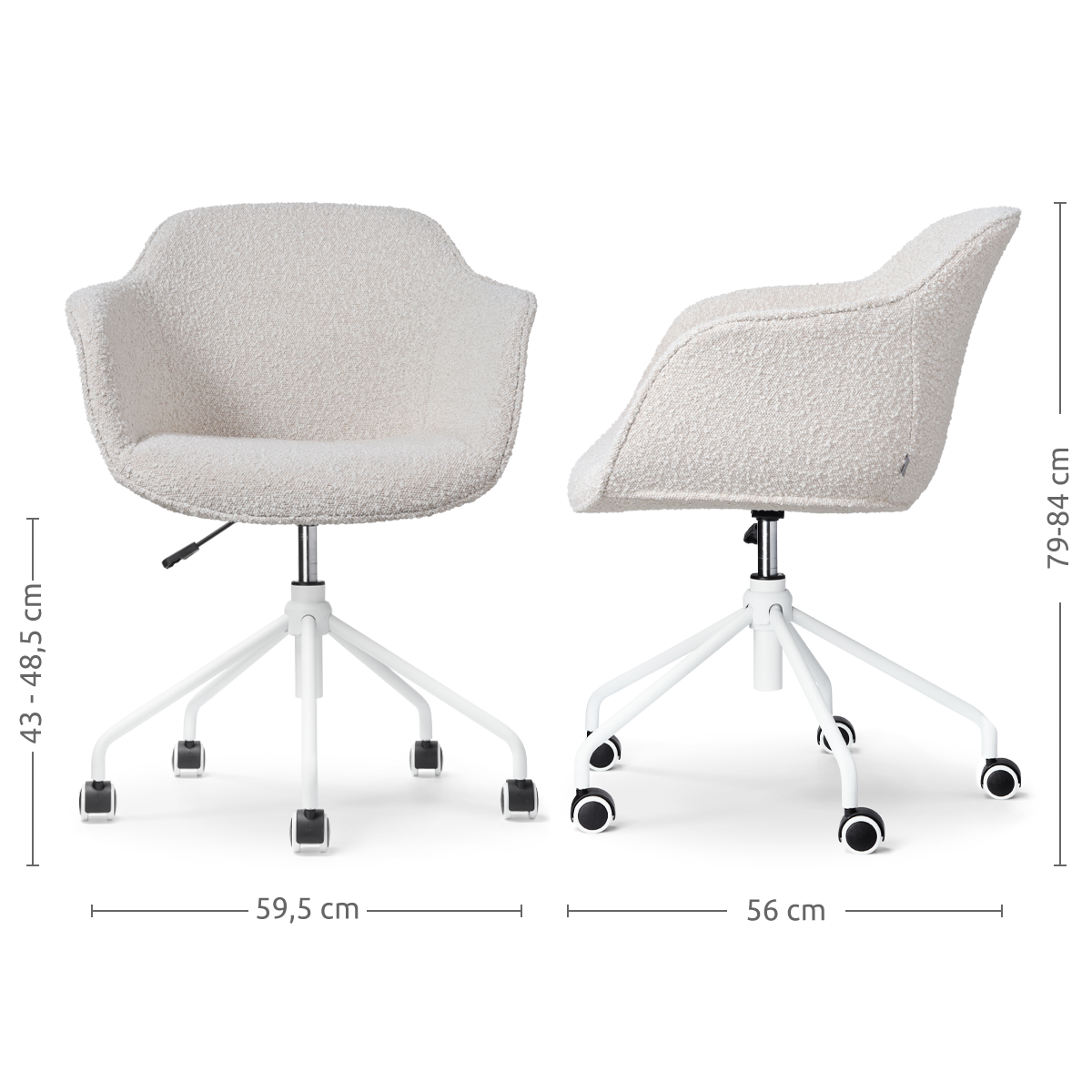 Bureaustoel Nout-Mare bouclé beige - wit onderstel