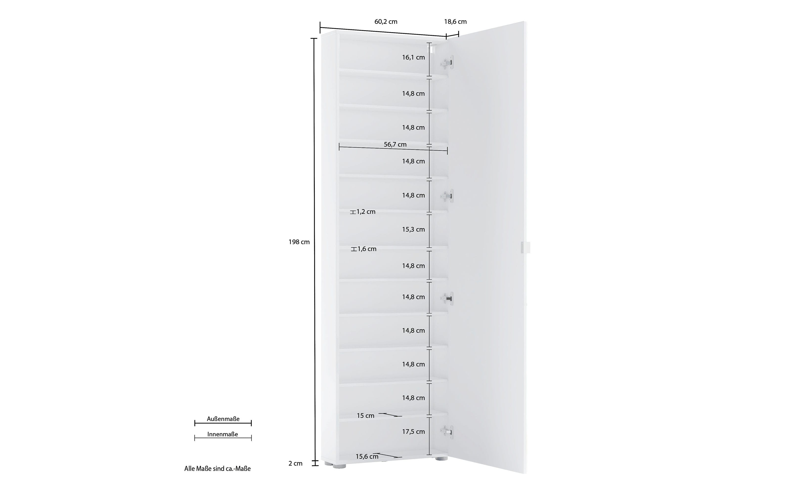 Schuhschrank Spazio, weiß, 60 x 200 cm
