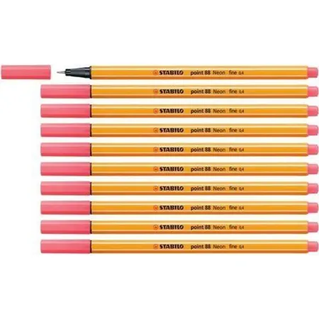 Fineliner - STABILO point 88 - 10er Pack - Neonfarbe, leuchtfarbenrot