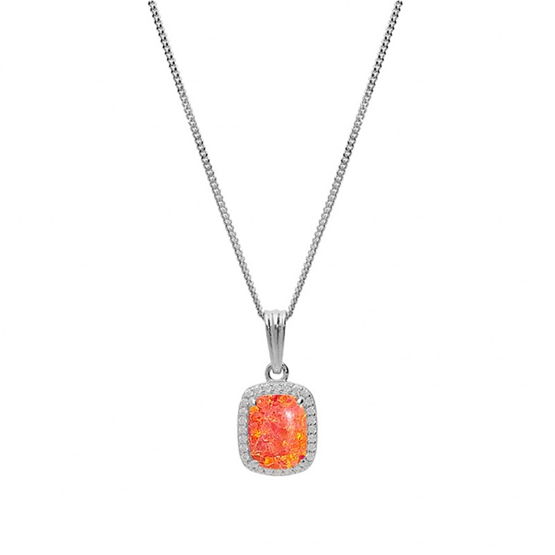 Collier Argent - Opale orange