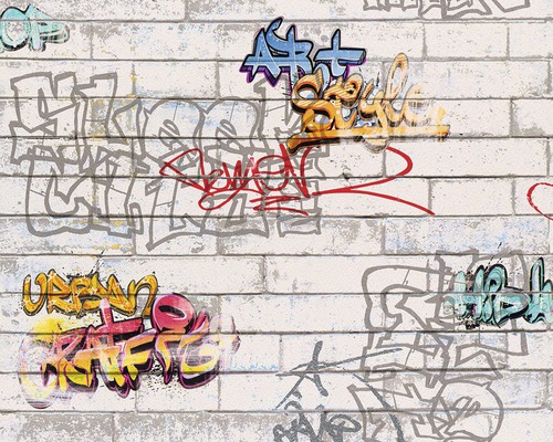 Papierbehang 93561-1 Jongens & Meisjes Graffiti grijs