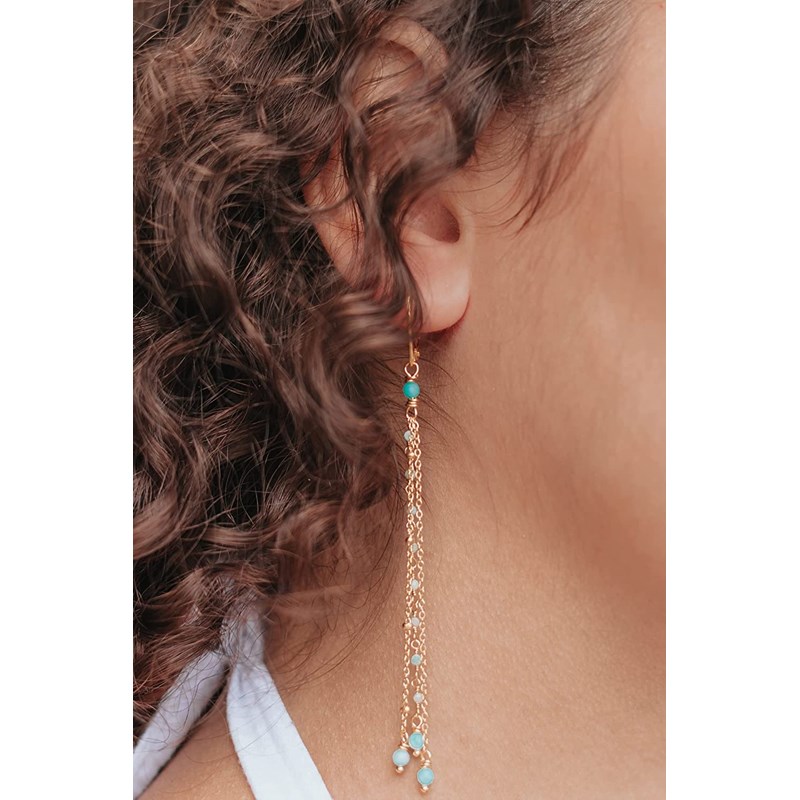 Boucles D'Oreilles Chaînes Amazonite Argent 925 Doré et Pierres Naturelles